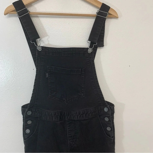 Denim Overalls Woman 28  Black Straight Crop Stretch Pockets  Mid Rise Y2K Retro - Picture 2 of 13